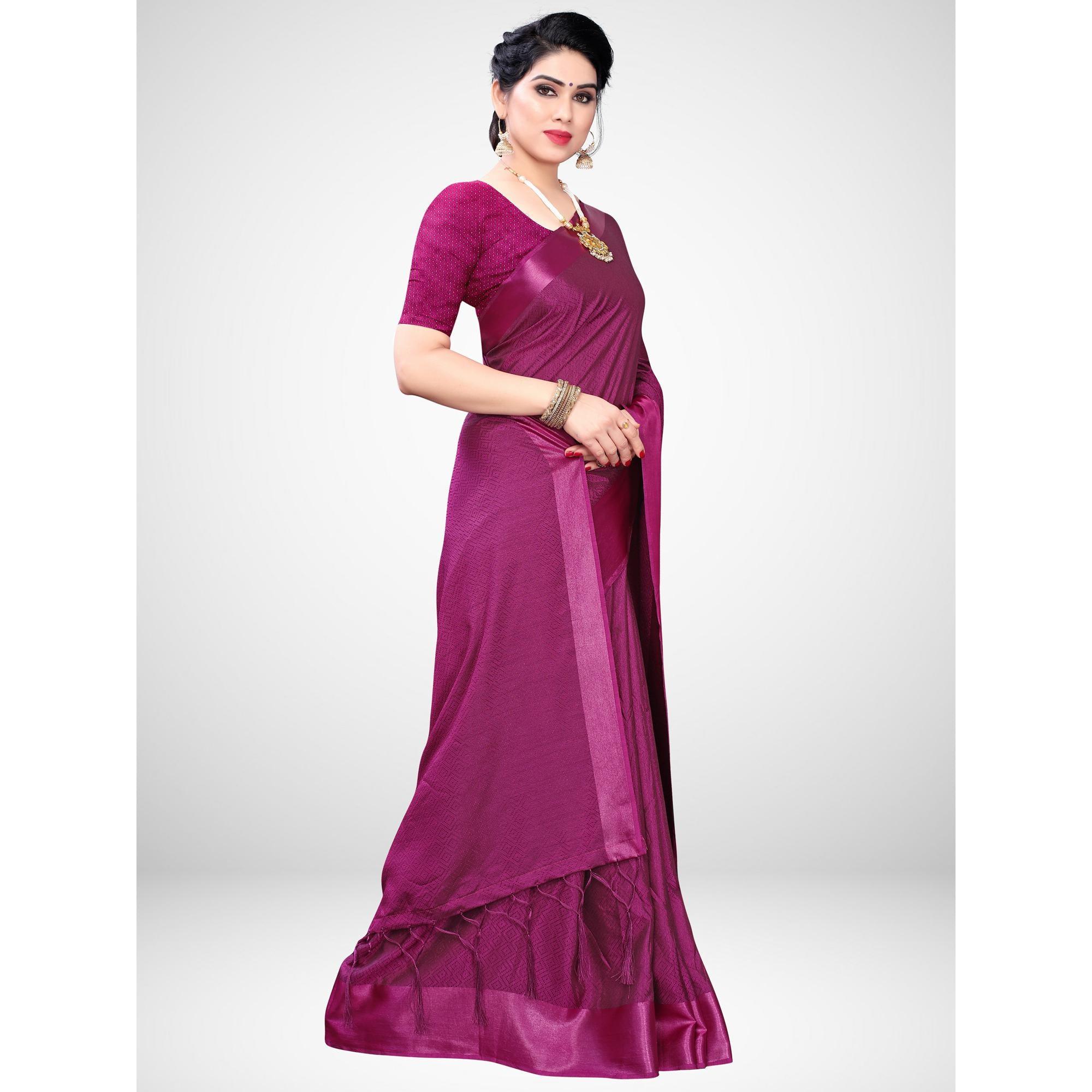 Hypnotic Magenta Colored Festive Wear Woven Satin Saree - Peachmode