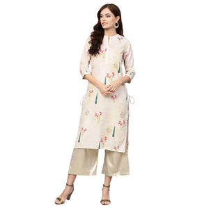 Hypnotic Off White Colored Casual Wear Printed Muslin Cotton Kurti - Peachmode