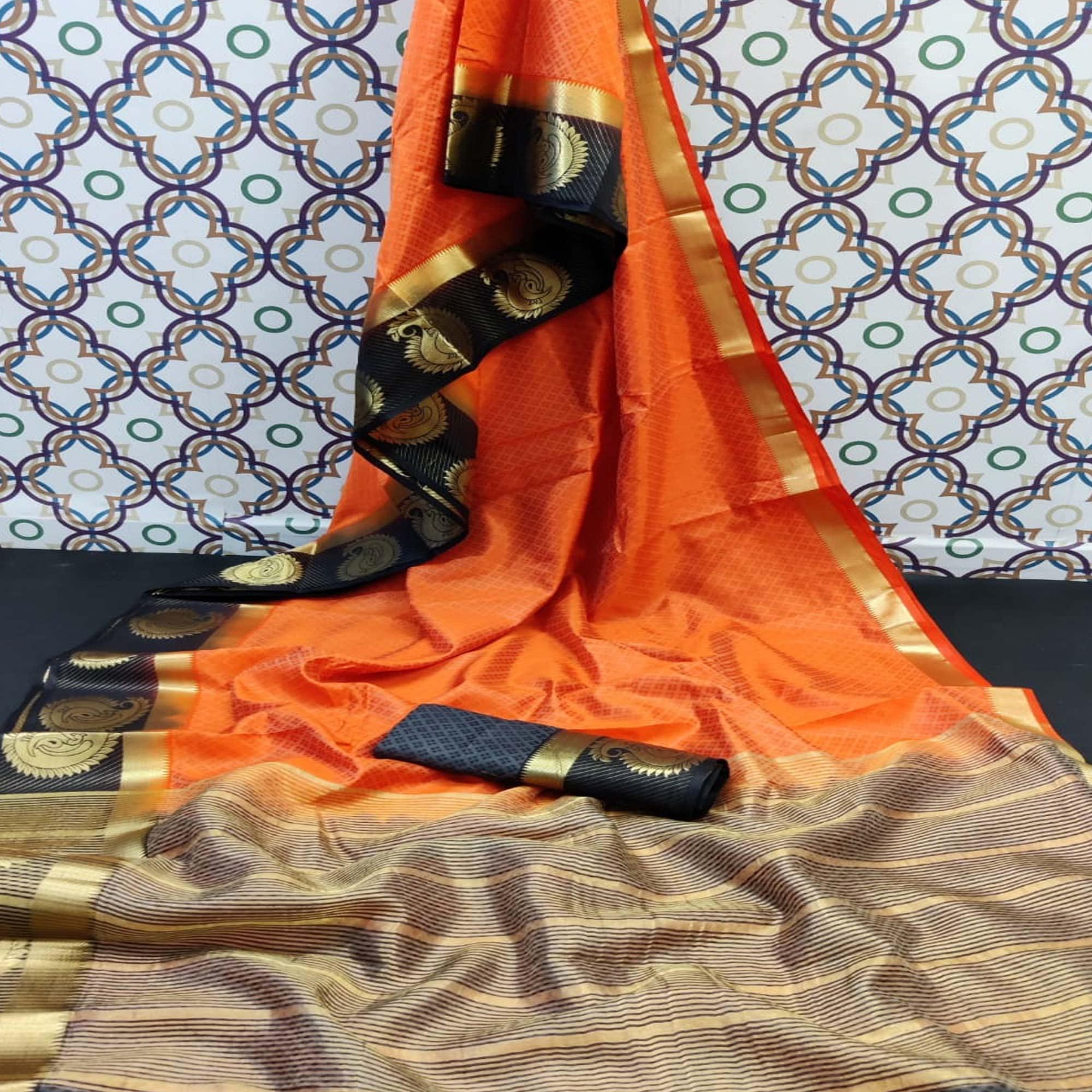 Hypnotic Peach Coloured Festive Wear Woven Art Silk Saree - Peachmode