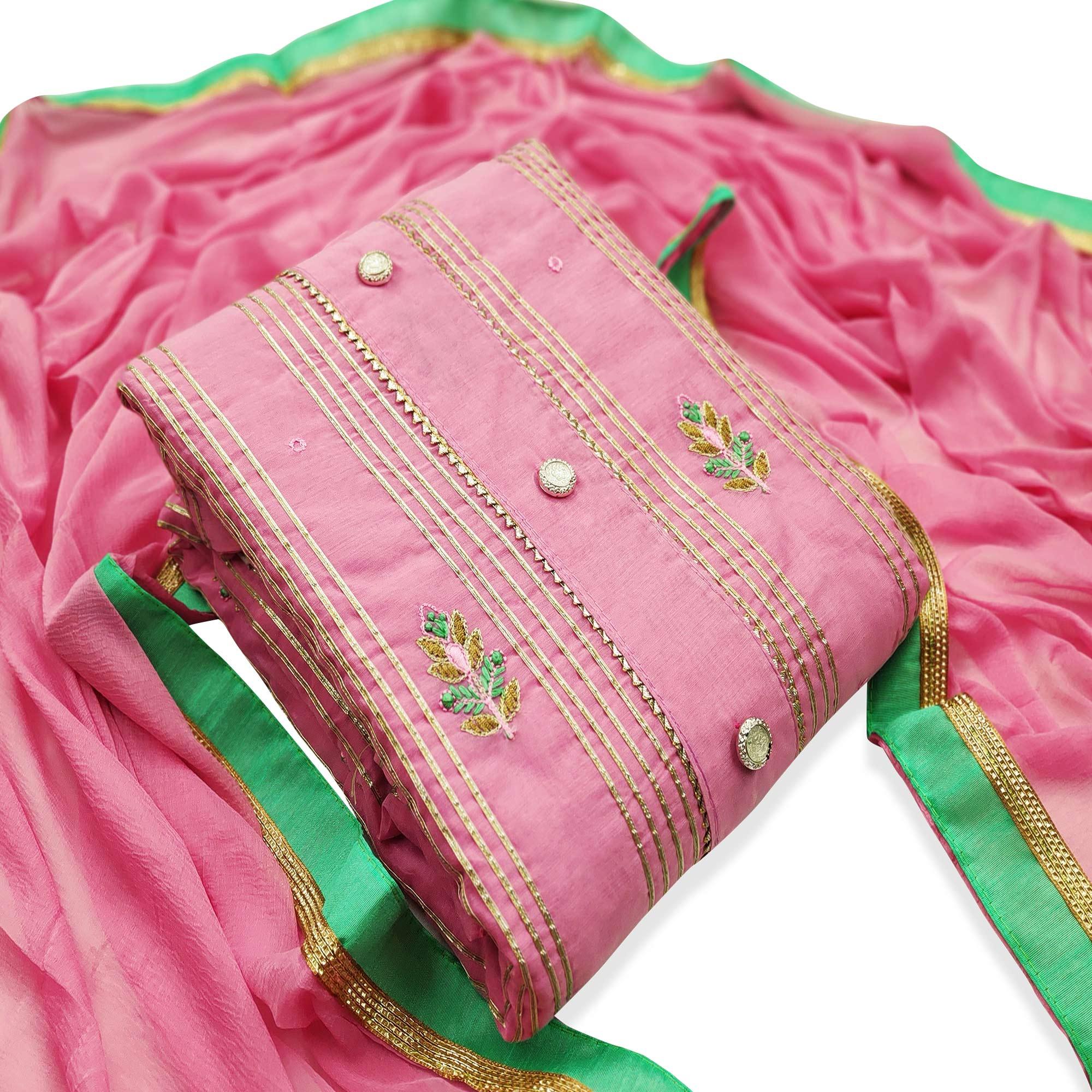Hypnotic Pink Colored Casual Wear Embroidered Modal Dress Material - Peachmode