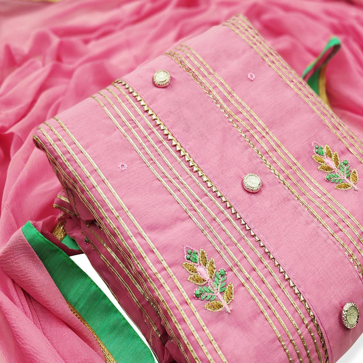 Hypnotic Pink Colored Casual Wear Embroidered Modal Dress Material - Peachmode
