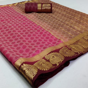 Hypnotic Pink Coloured Festive Wear Woven Art Silk Saree - Peachmode