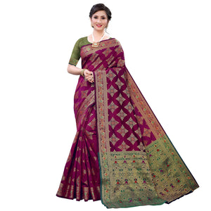 Hypnotic Purple Colored Festive Wear Woven Silk Saree - Peachmode