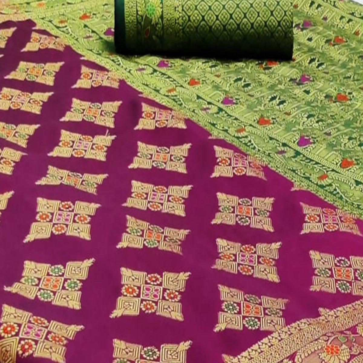 Hypnotic Purple Colored Festive Wear Woven Silk Saree - Peachmode
