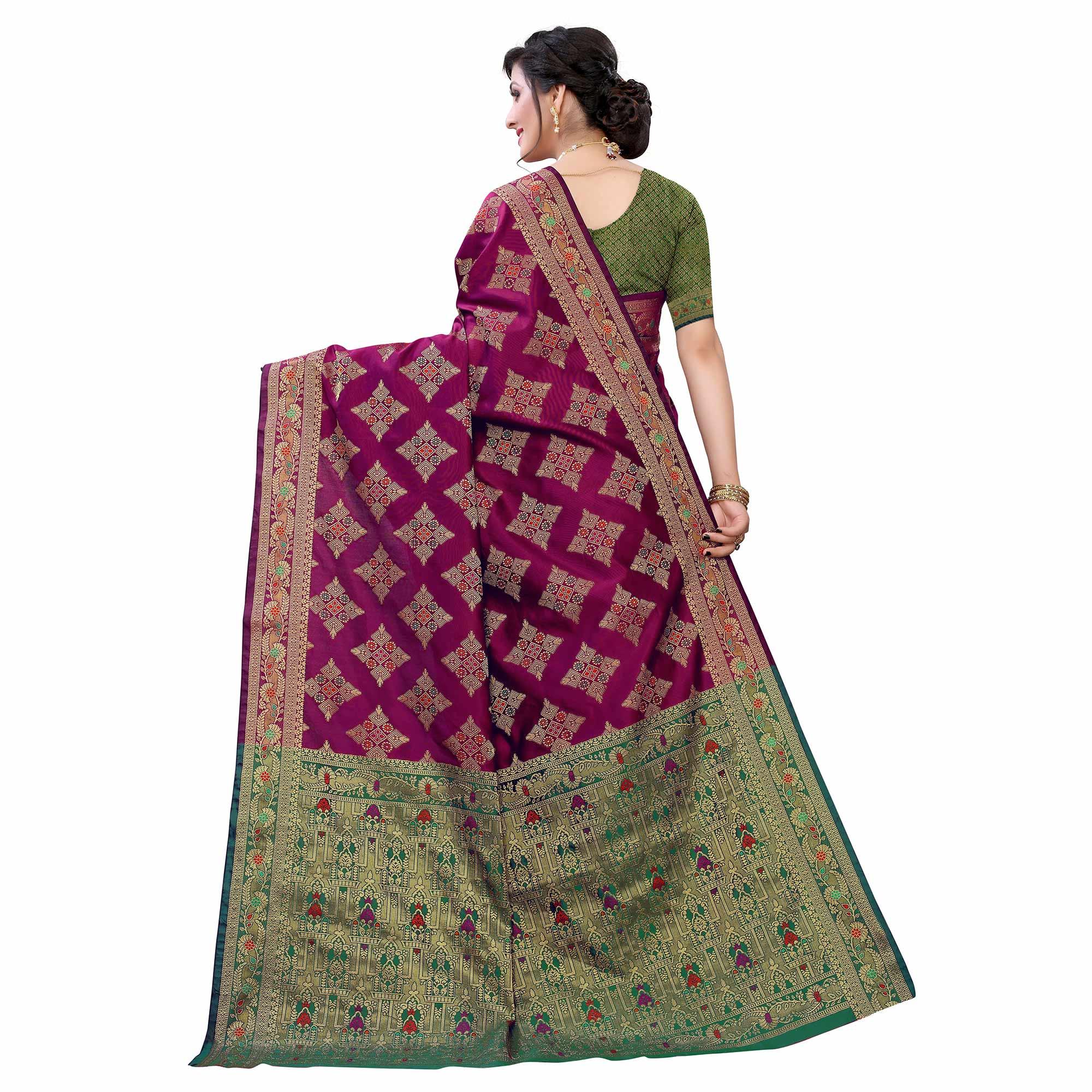 Hypnotic Purple Colored Festive Wear Woven Silk Saree - Peachmode