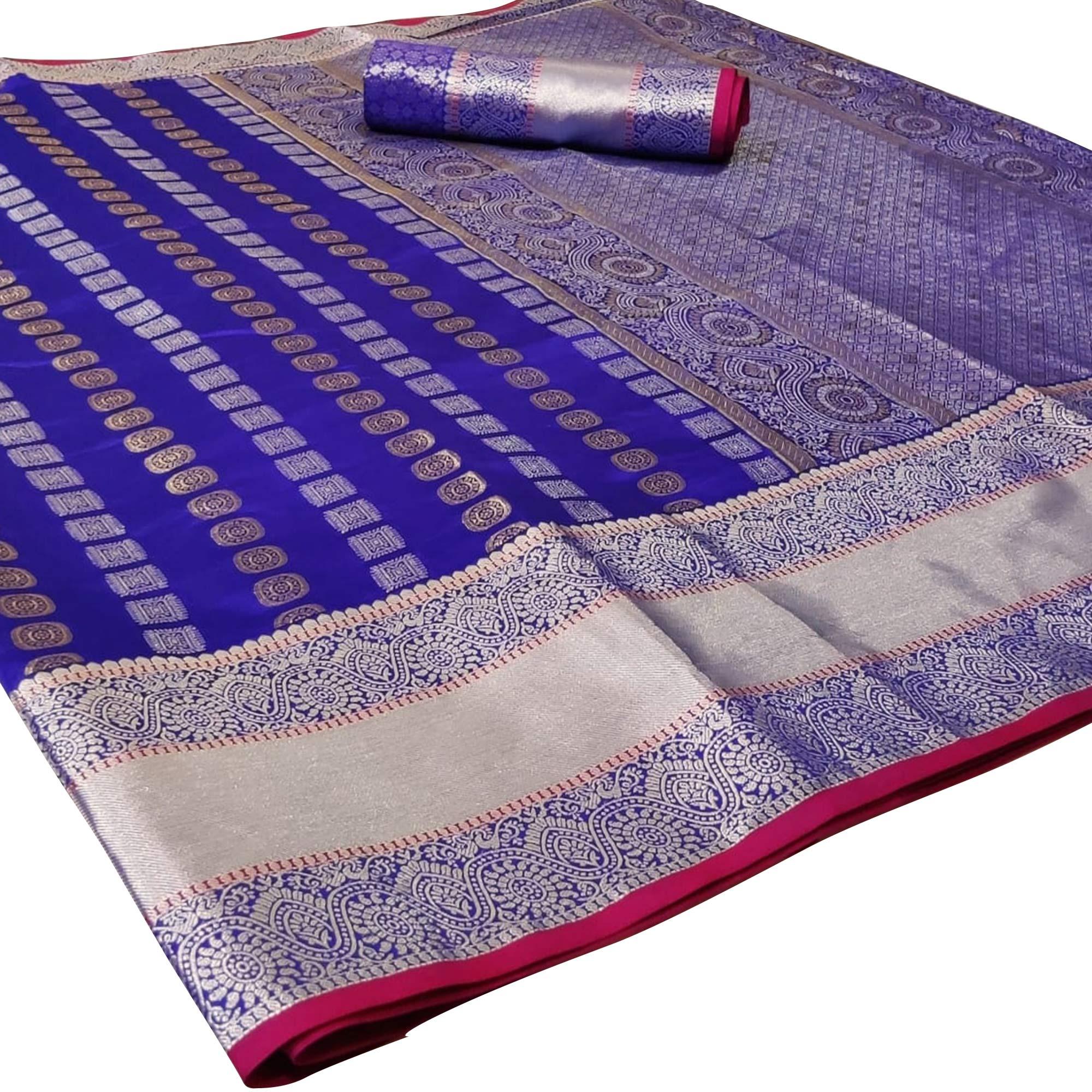 Hypnotic Royal Blue Colored Festive Wear Woven Silk Saree - Peachmode