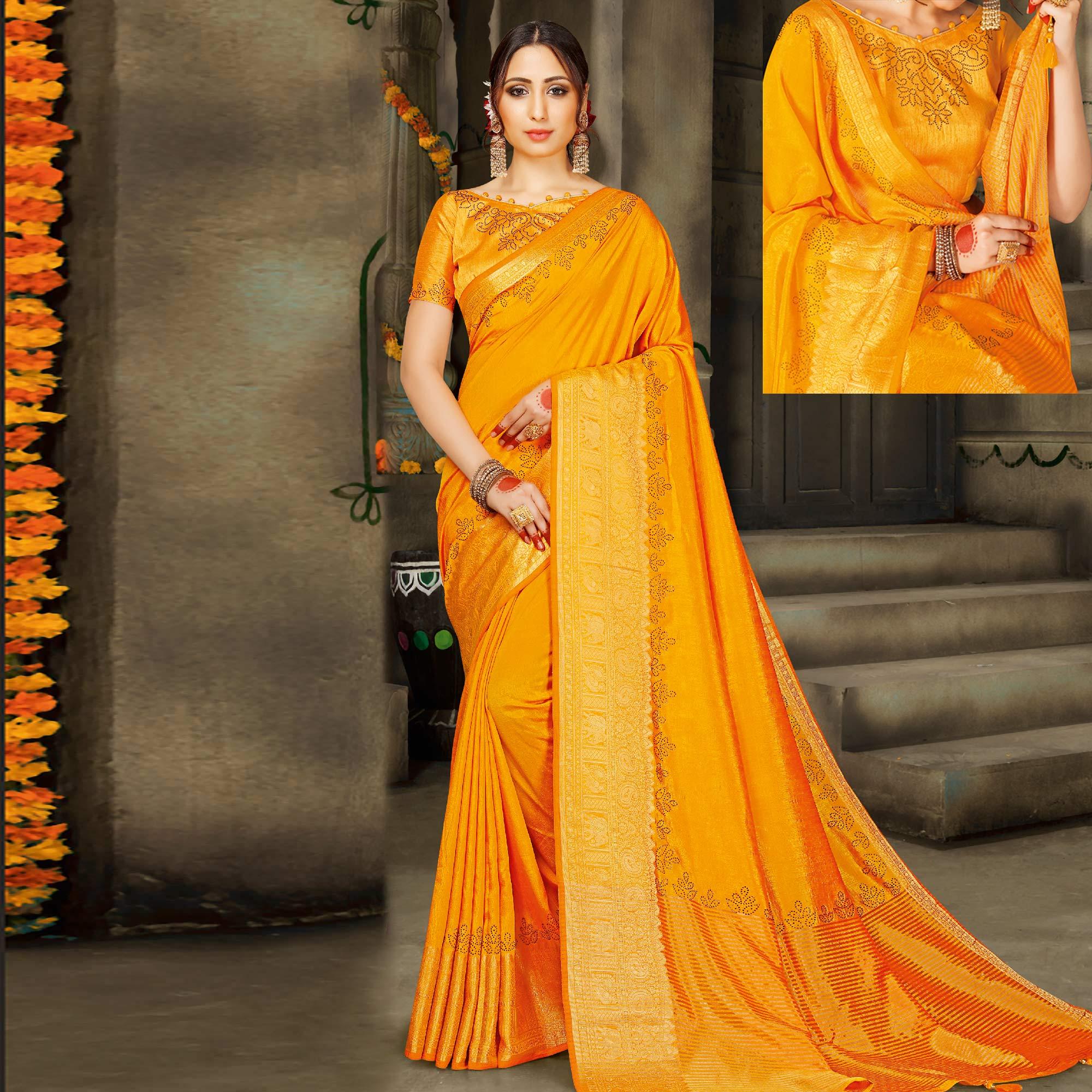 Hypnotic Yellow Colored Festive Wear Woven Silk Saree - Peachmode