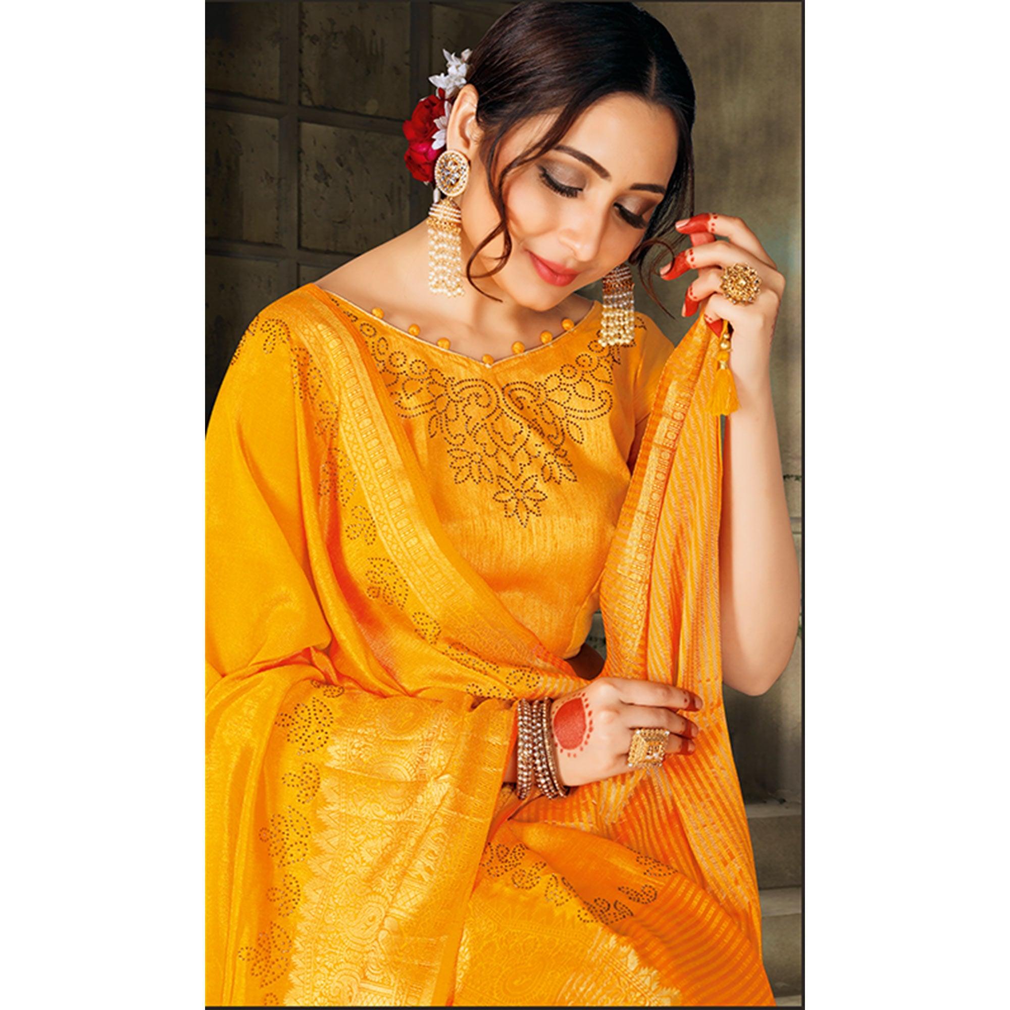 Hypnotic Yellow Colored Festive Wear Woven Silk Saree - Peachmode