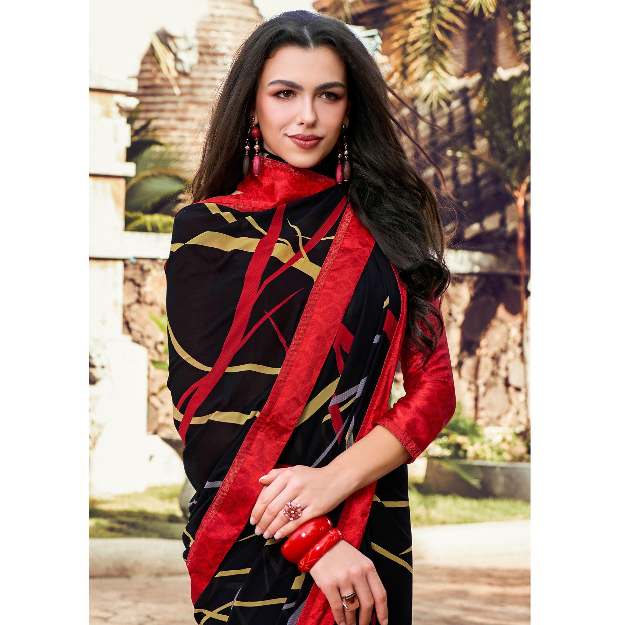 Ideal Black Colored Partywear Designer Printed Georgette Saree - Peachmode