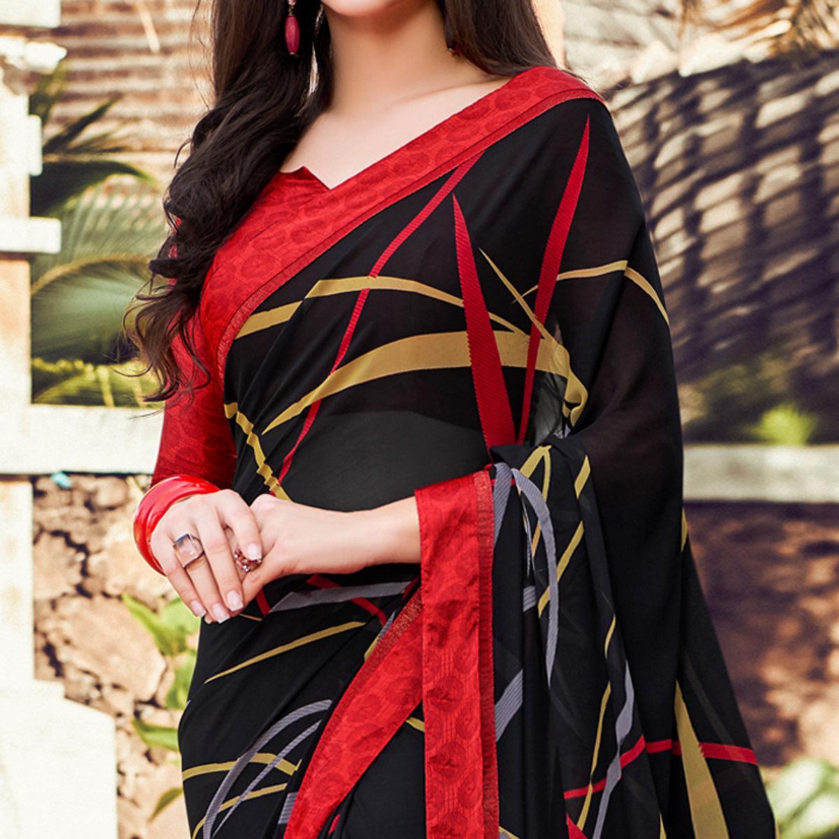 Ideal Black Colored Partywear Designer Printed Georgette Saree - Peachmode