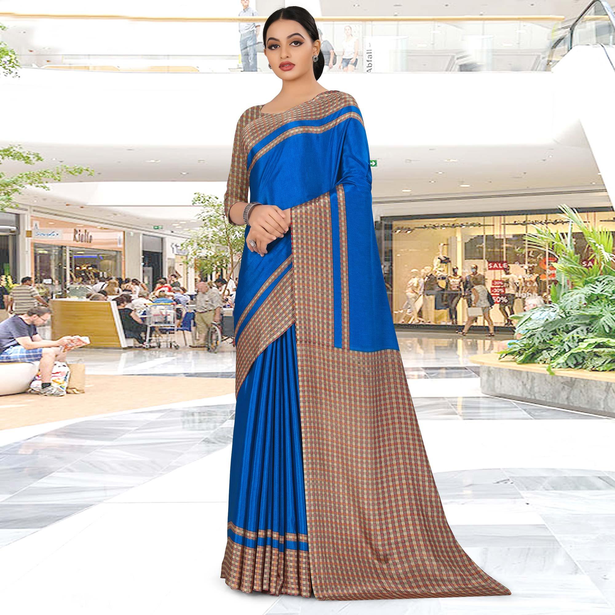 Ideal Blue Coloured Casual Wear Printed Crepe Saree - Peachmode