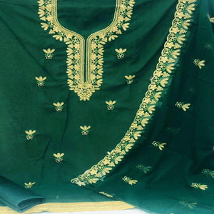 Ideal Dark Green Coloured Casual Wear Embroidered Georgette Dress Material - Peachmode