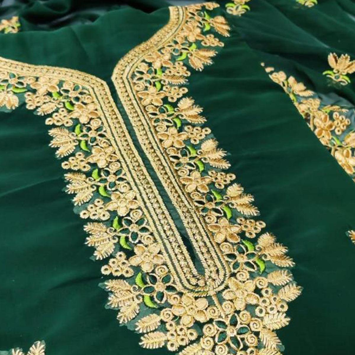 Ideal Dark Green Coloured Casual Wear Embroidered Georgette Dress Material - Peachmode