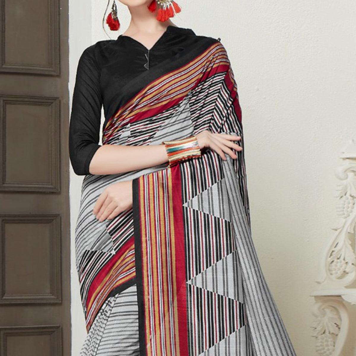 Ideal Gray-Black Colored Casual Printed Bhagalpuri Silk Saree - Peachmode