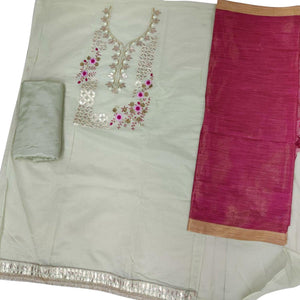Ideal Green Colored Casual Embroidered Modal Chanderi Dress Material - Peachmode