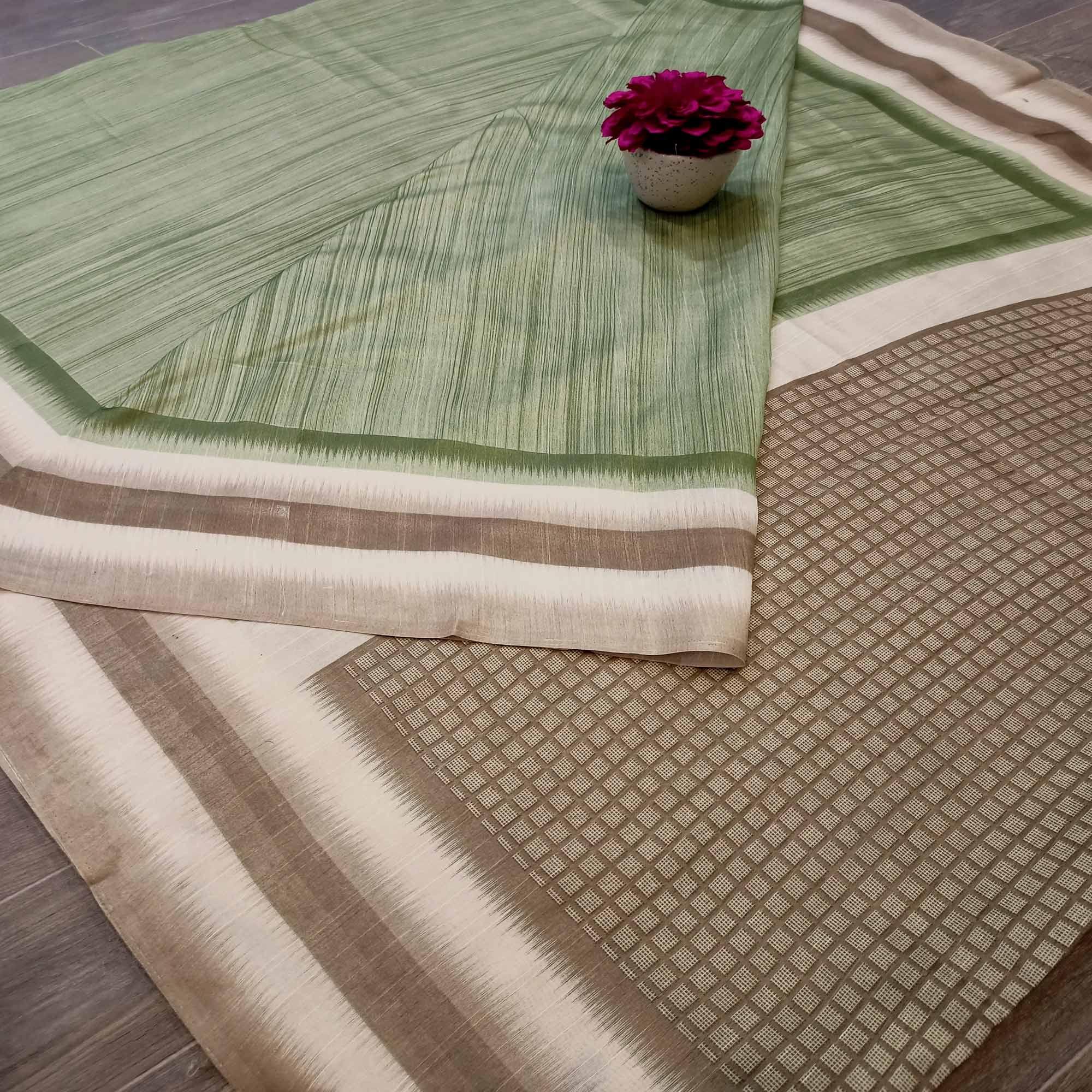 Ideal Green Colored Casual Wear Printed Bhagalpuri Silk Saree - Peachmode