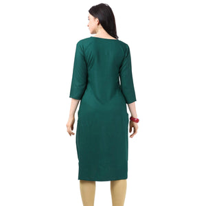 Ideal Green Colored Partywear Embellished Rayon Kurti - Peachmode