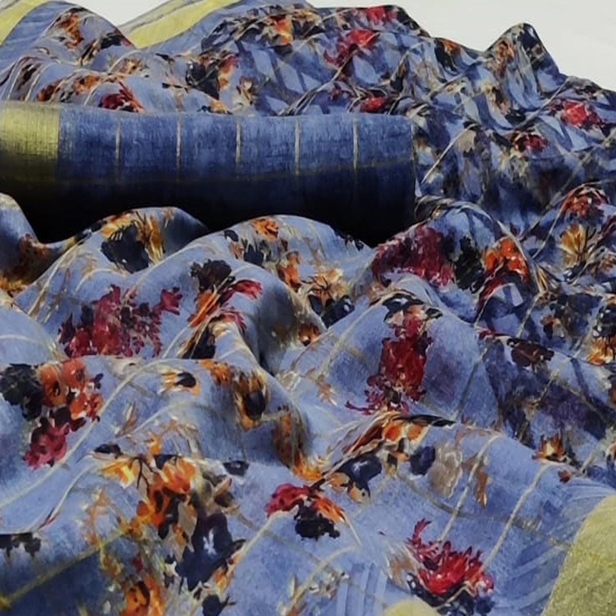 Ideal Light Blue Colored Casual Wear Fancy Printed Cotton Saree - Peachmode