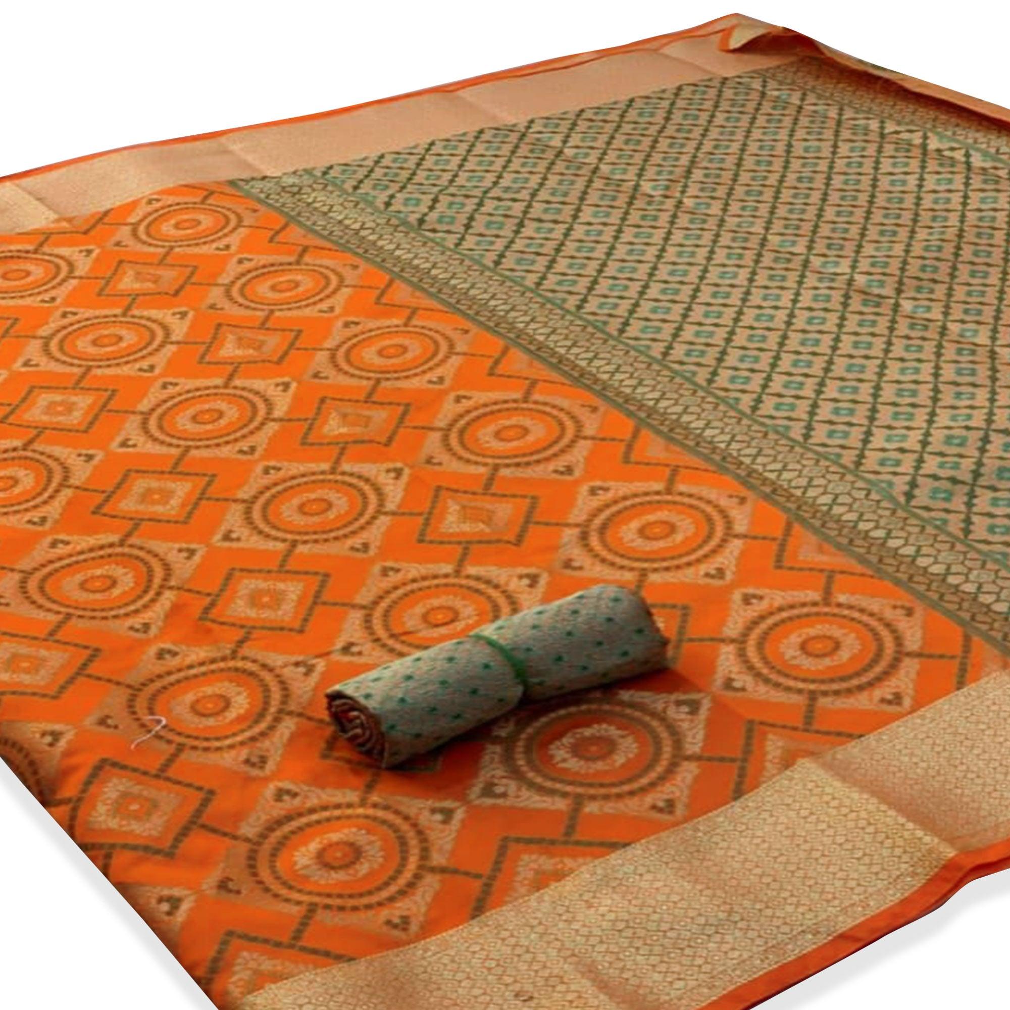 Ideal Light Orange Colored Festive Wear Woven Silk Saree - Peachmode