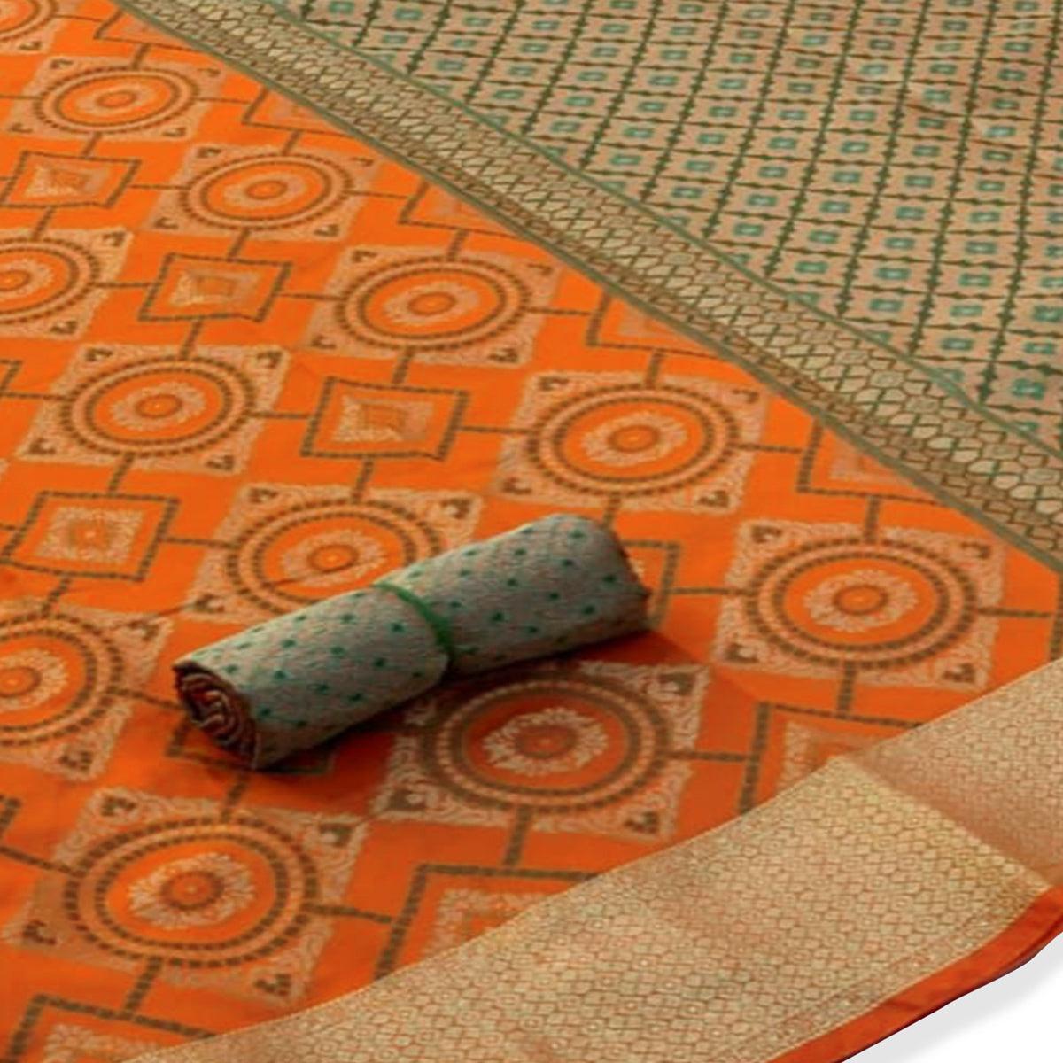 Ideal Light Orange Colored Festive Wear Woven Silk Saree - Peachmode