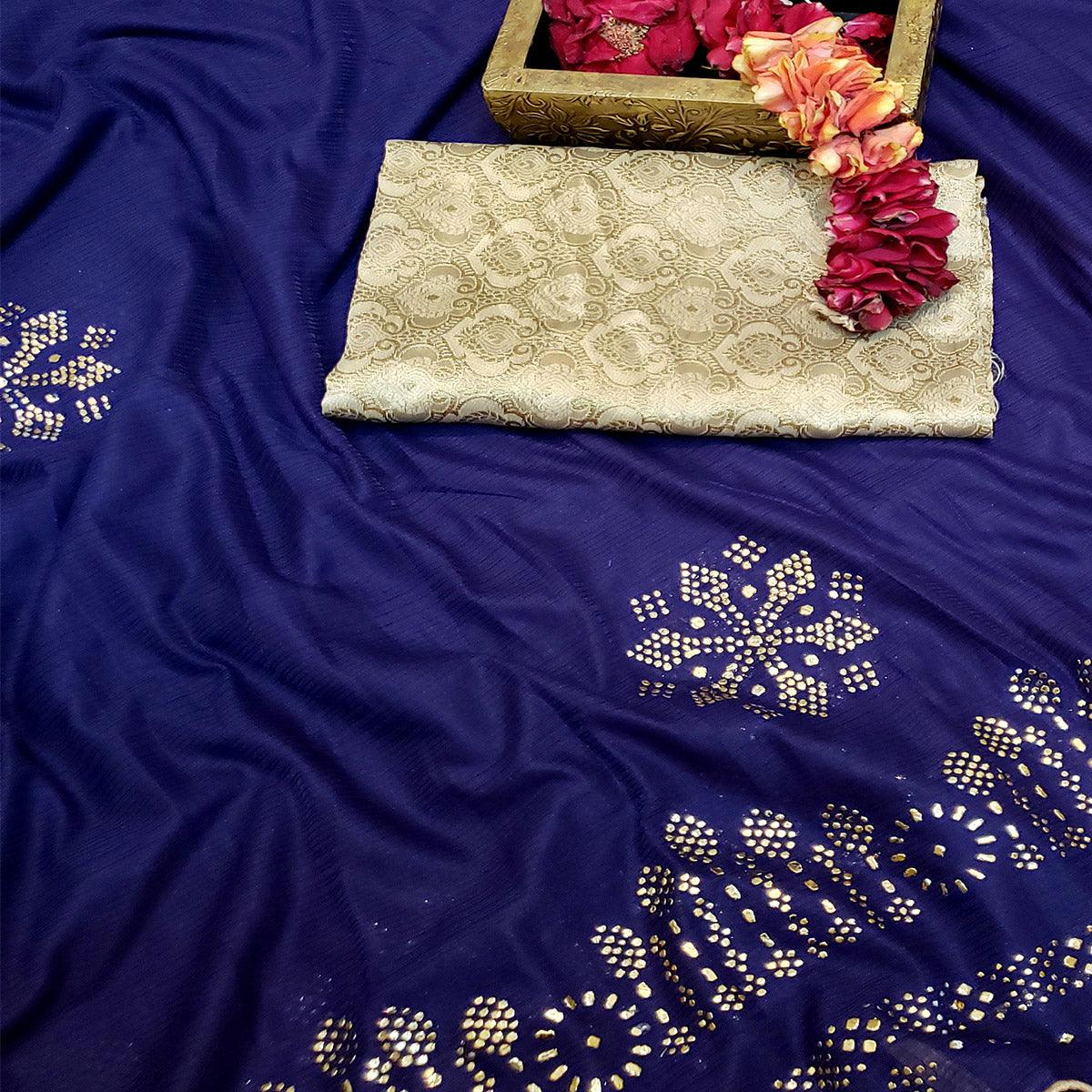 Ideal Navy Blue Colored Festive Wear Embellished Art Silk Saree - Peachmode