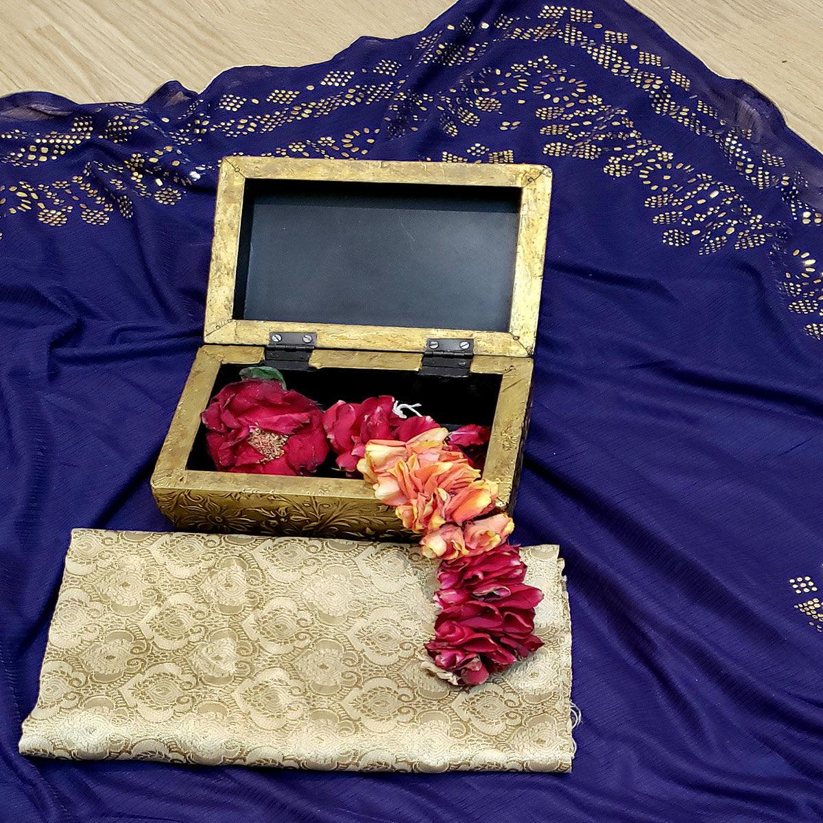 Ideal Navy Blue Colored Festive Wear Embellished Art Silk Saree - Peachmode