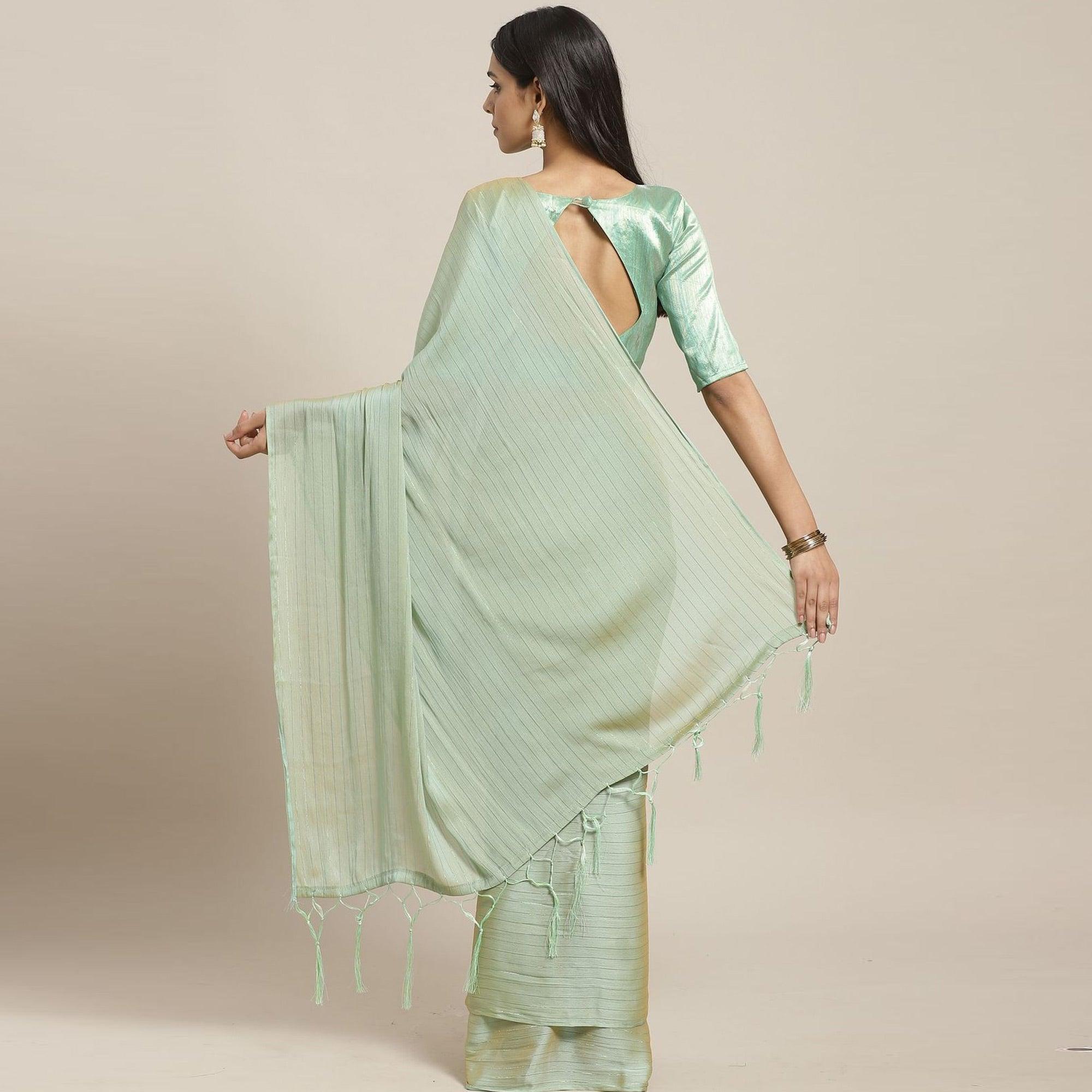 Ideal Olive Colored Casual Wear Printed Poly Georgette Saree - Peachmode