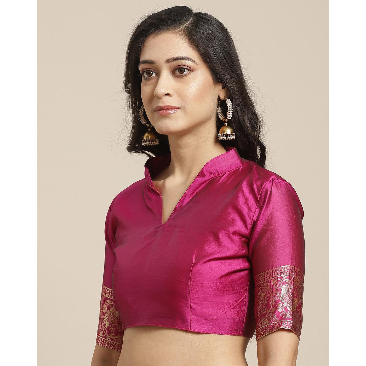 Ideal Pink Colored Festive Wear Woven Silk Blend Saree - Peachmode