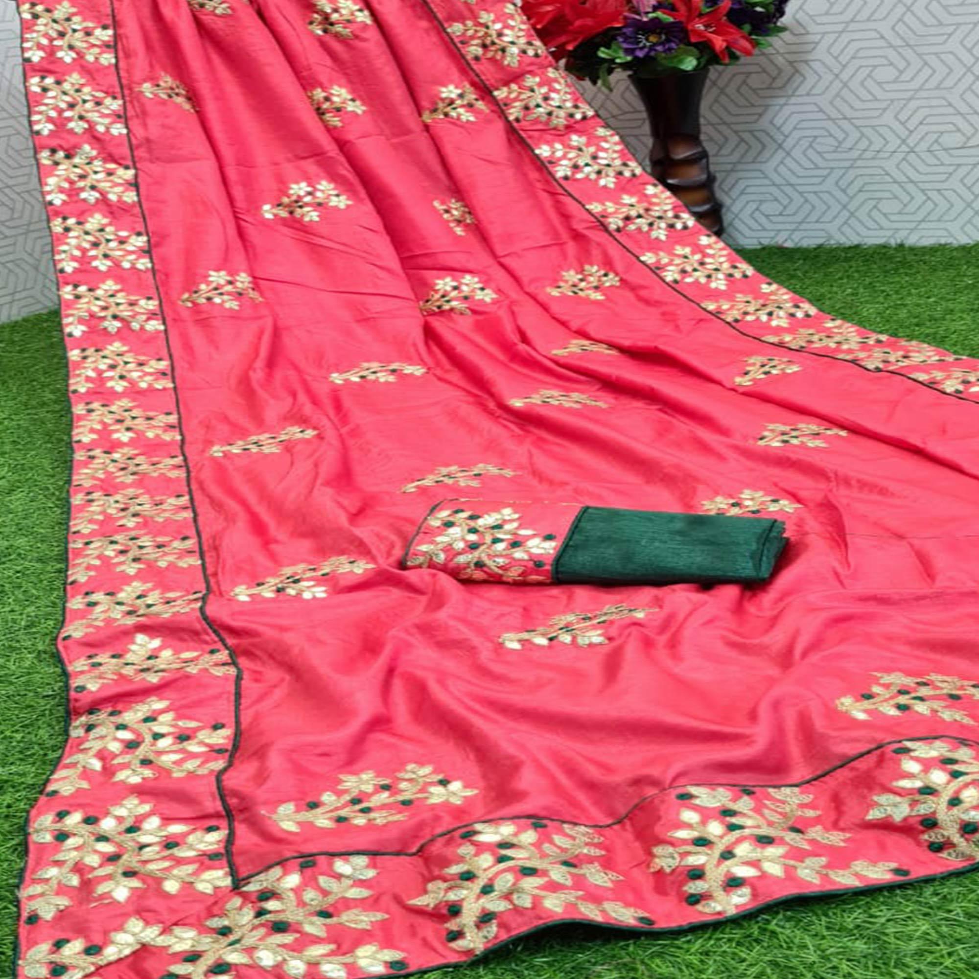 Ideal Pink Coloured Casual Wear Printed Dola Silk Saree - Peachmode