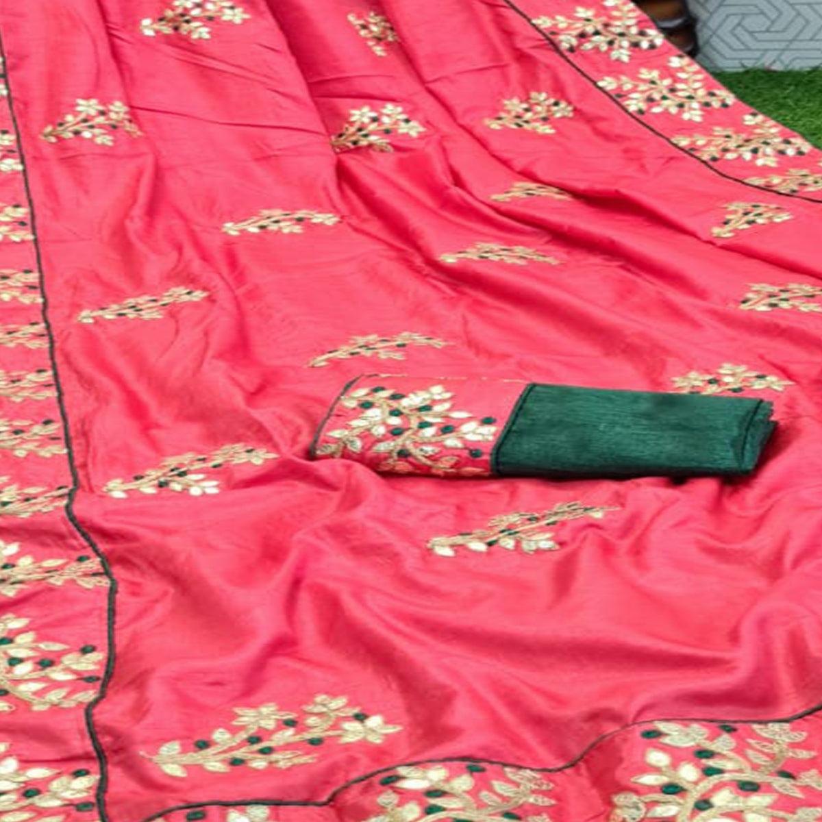 Ideal Pink Coloured Casual Wear Printed Dola Silk Saree - Peachmode