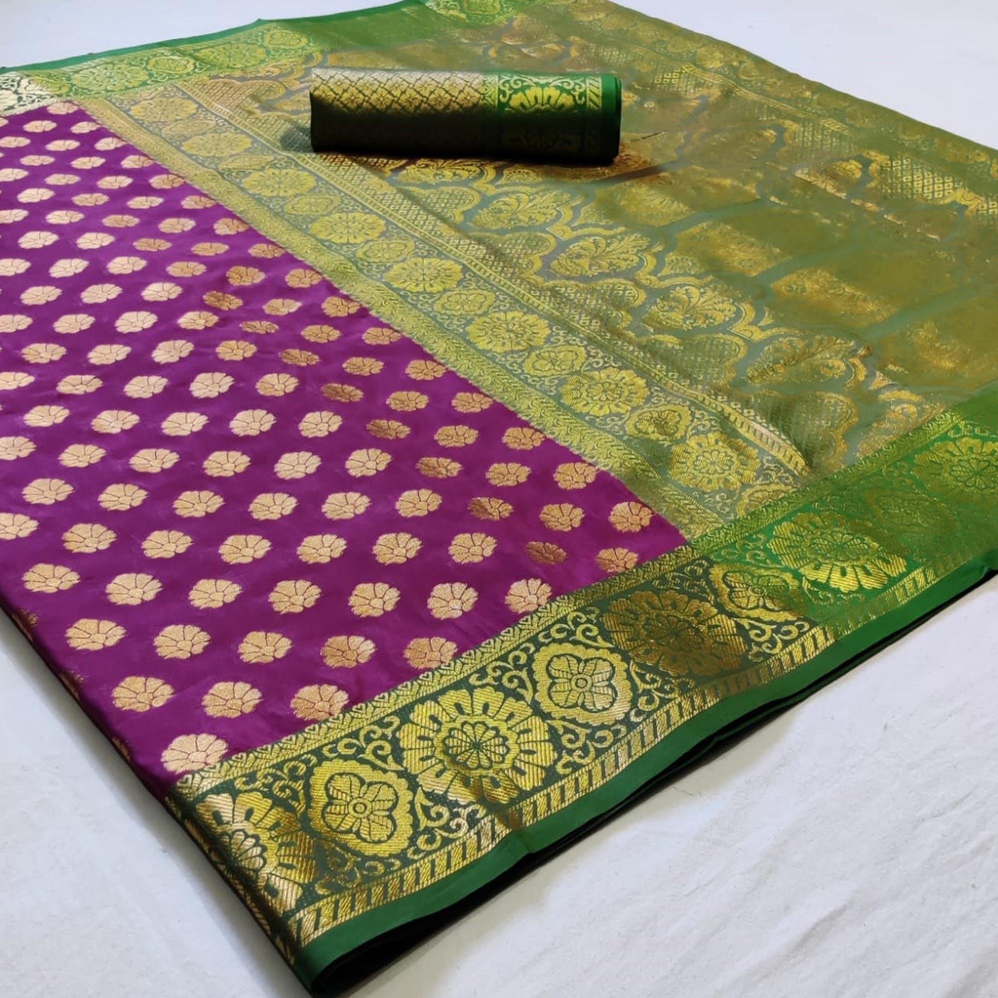 Ideal Purple Colored Festive Wear Woven Heavy Silk Saree - Peachmode