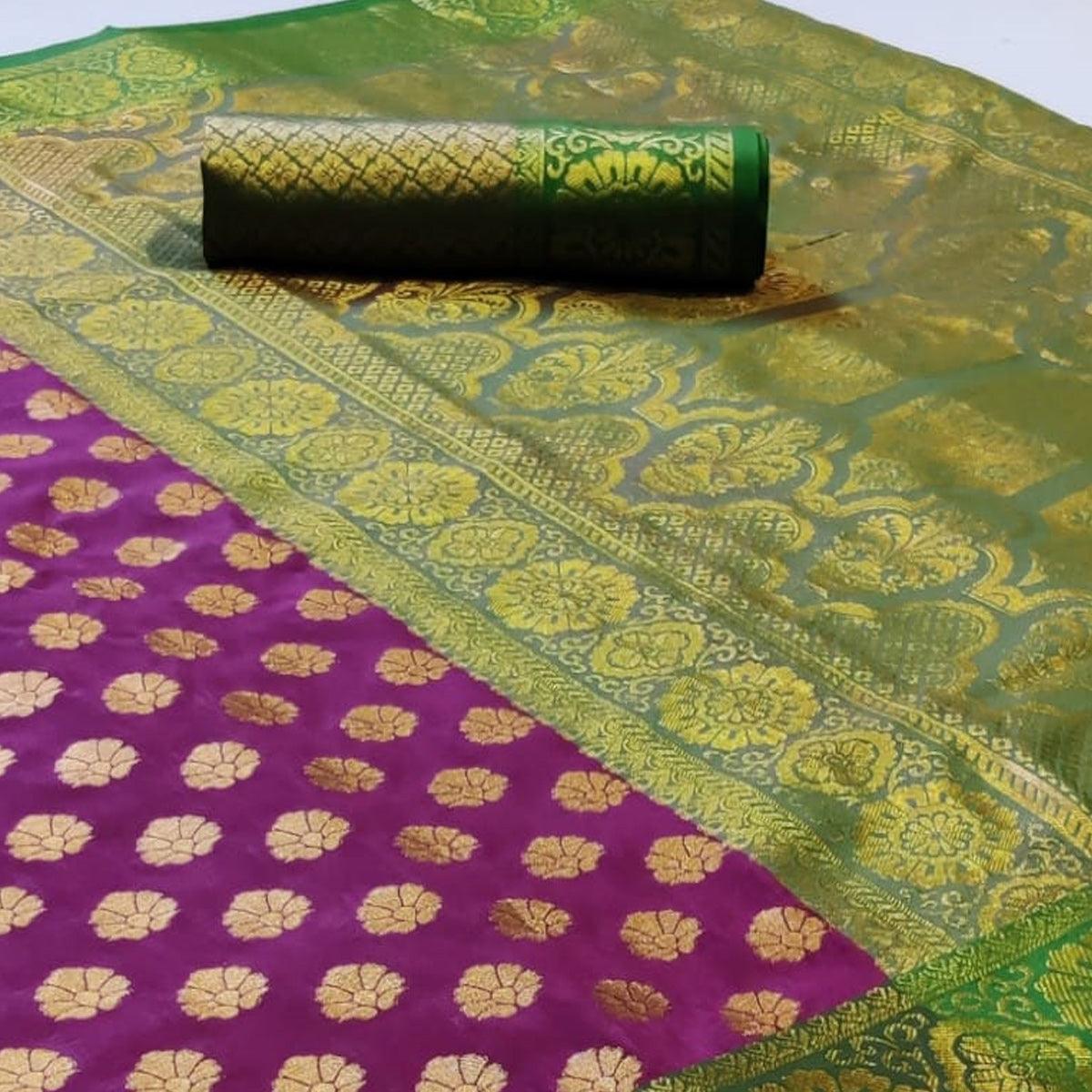 Ideal Purple Colored Festive Wear Woven Heavy Silk Saree - Peachmode