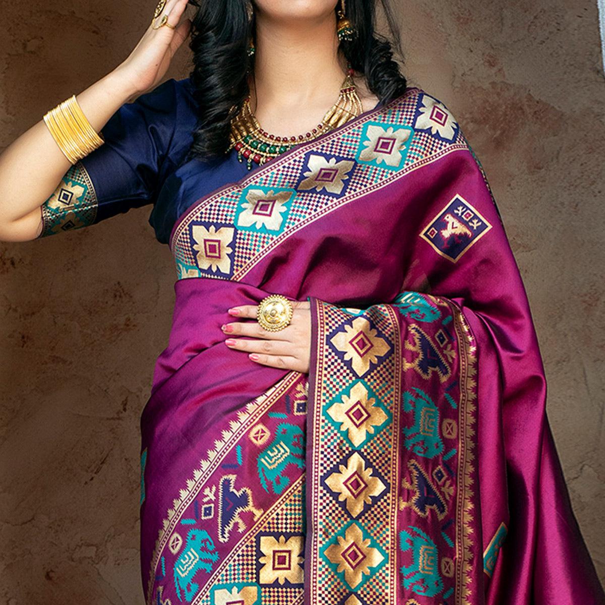 Ideal Purple Colored Festive Wear Woven Patola Silk Saree - Peachmode