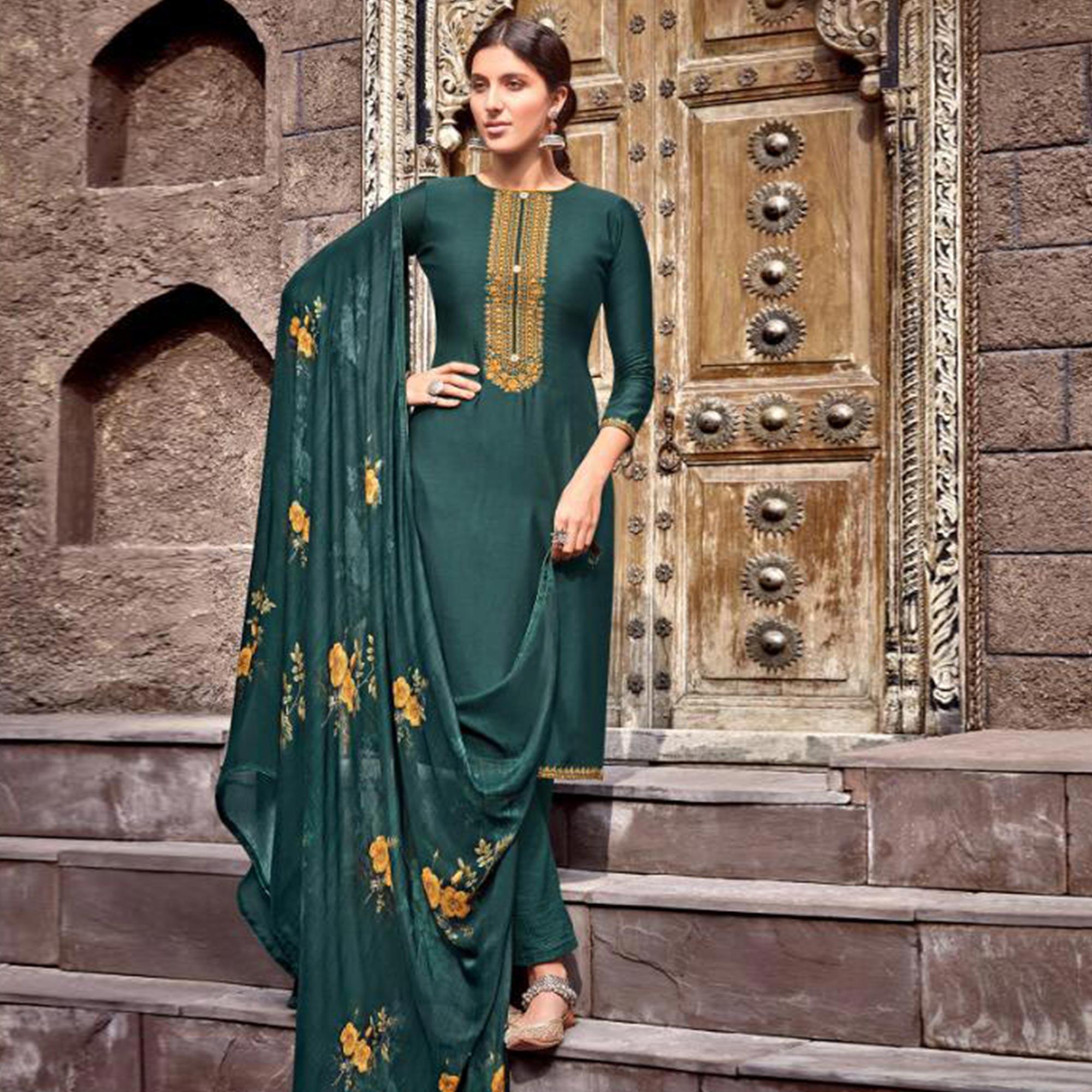 Ideal Rama Colored Partywear Printed Viscose Muslin Suit - Peachmode