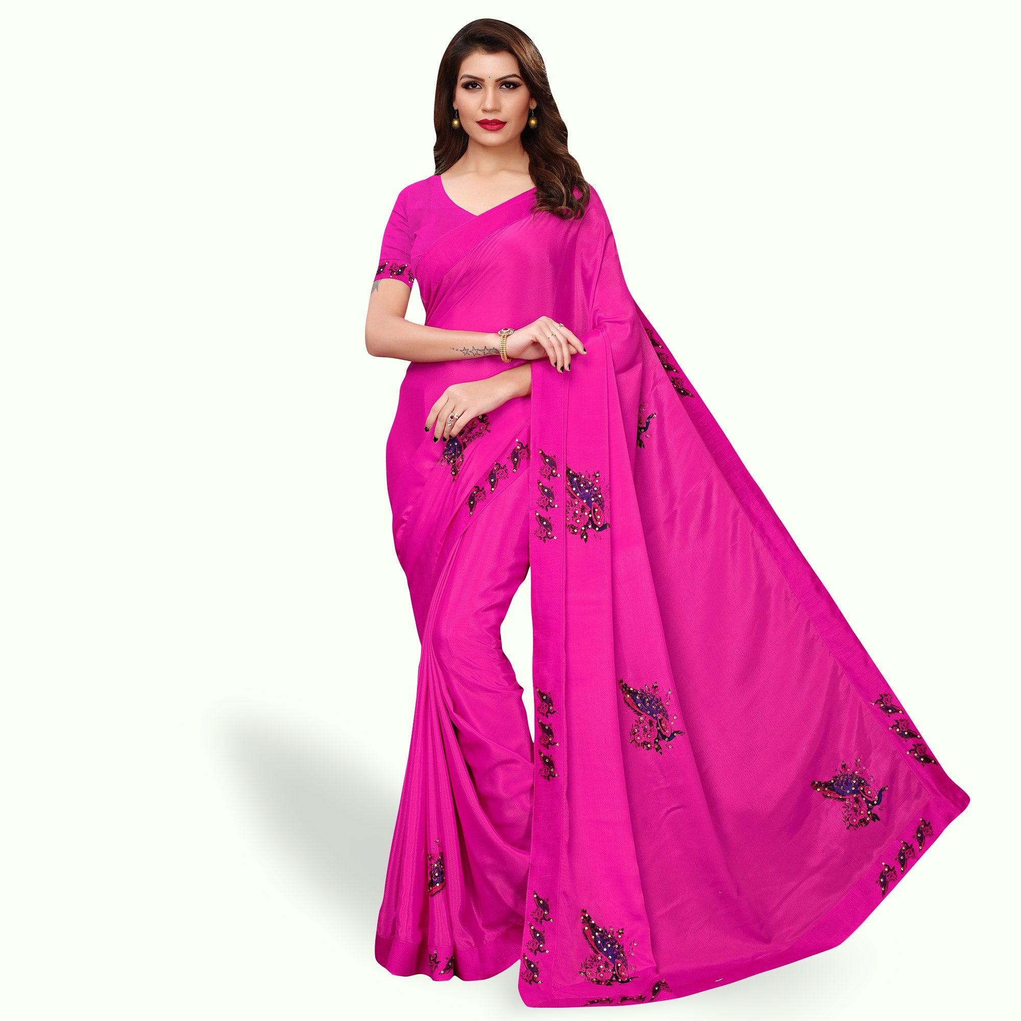 Ideal Rani Pink Colored Party Wear Art Silk Saree - Peachmode