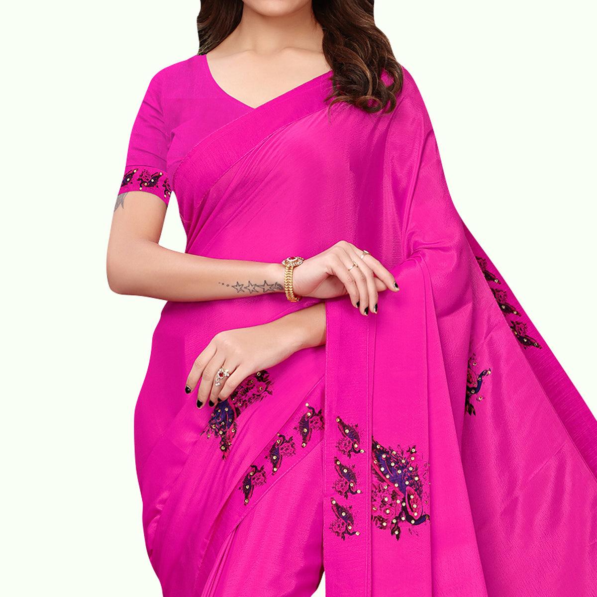 Ideal Rani Pink Colored Party Wear Art Silk Saree - Peachmode