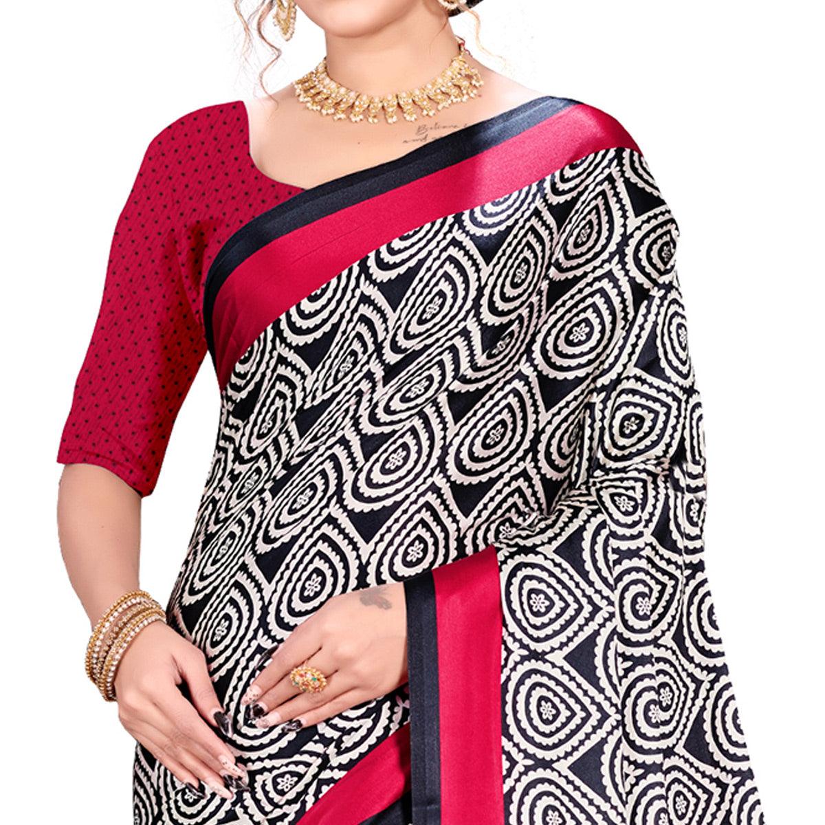 Ideal Red-Black Colored Festive Wear Printed Satin Crepe Saree - Peachmode