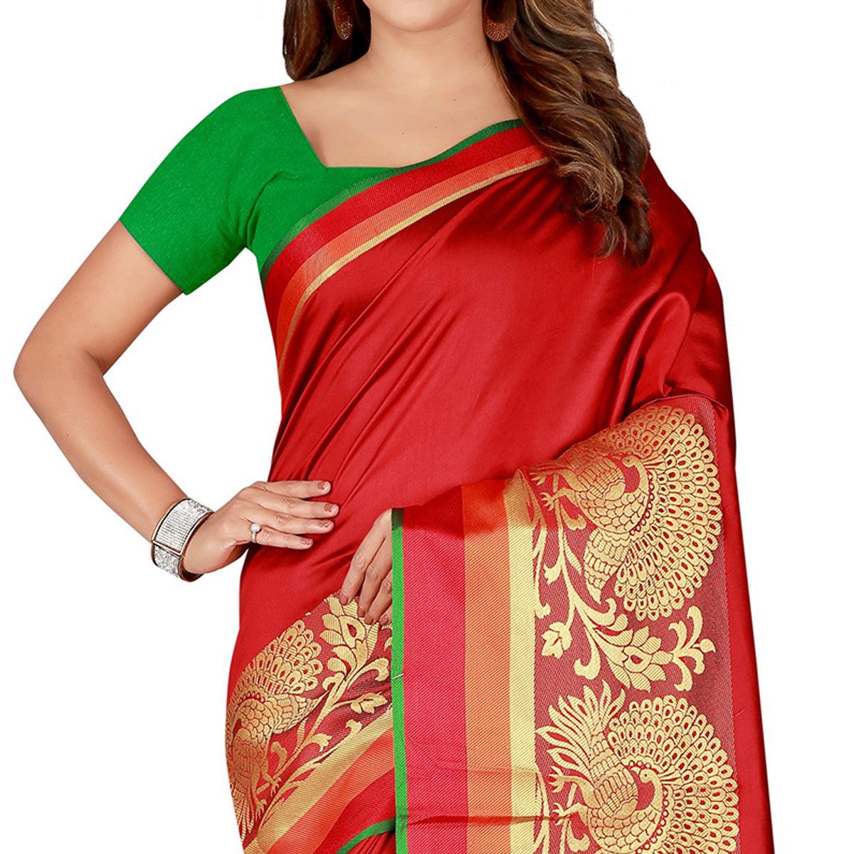 Ideal Red Colored festive Wear Silk Saree - Peachmode