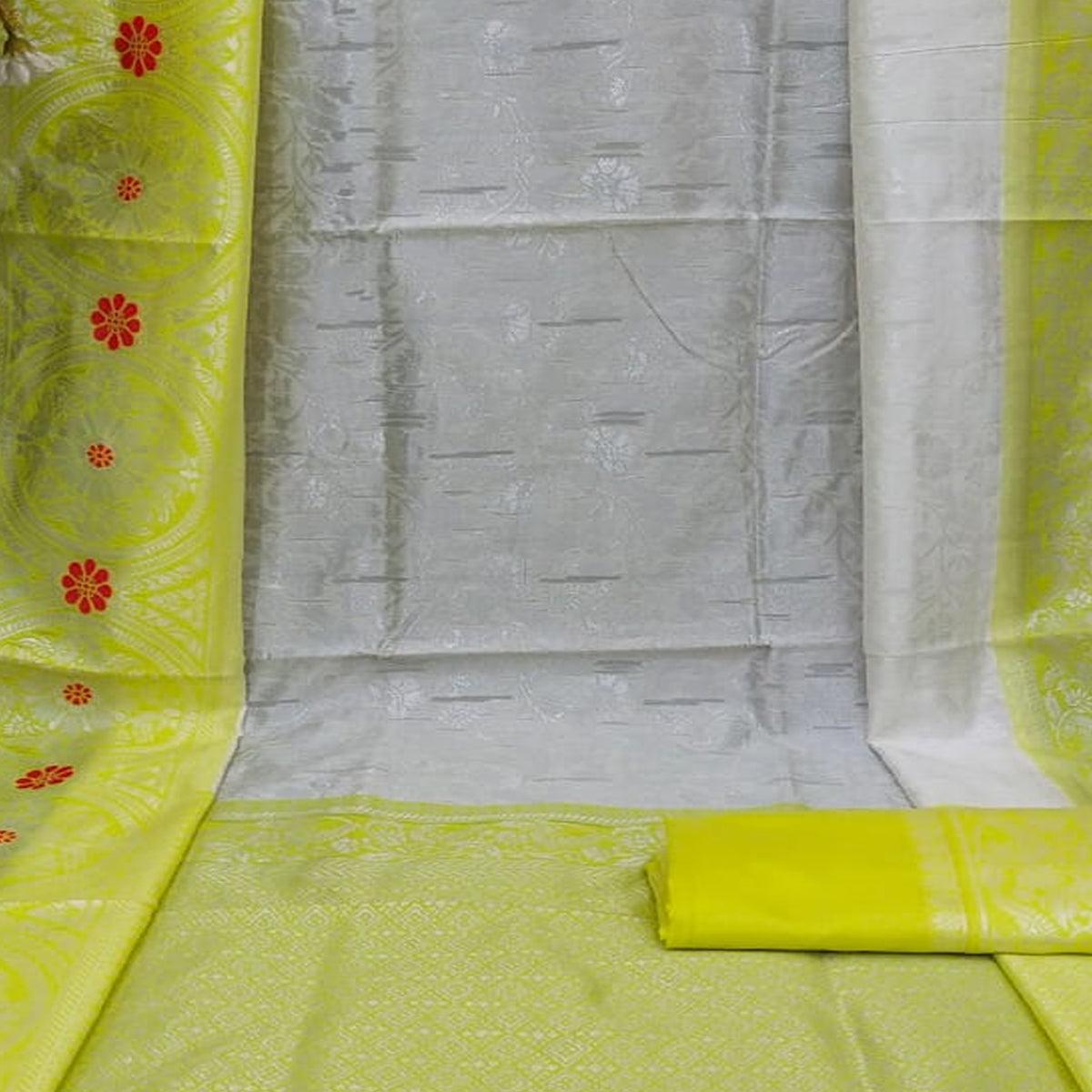 Ideal White - Lemon Yellow Colored Festive Wear Woven Pure Heavy Banarasi Silk Saree - Peachmode