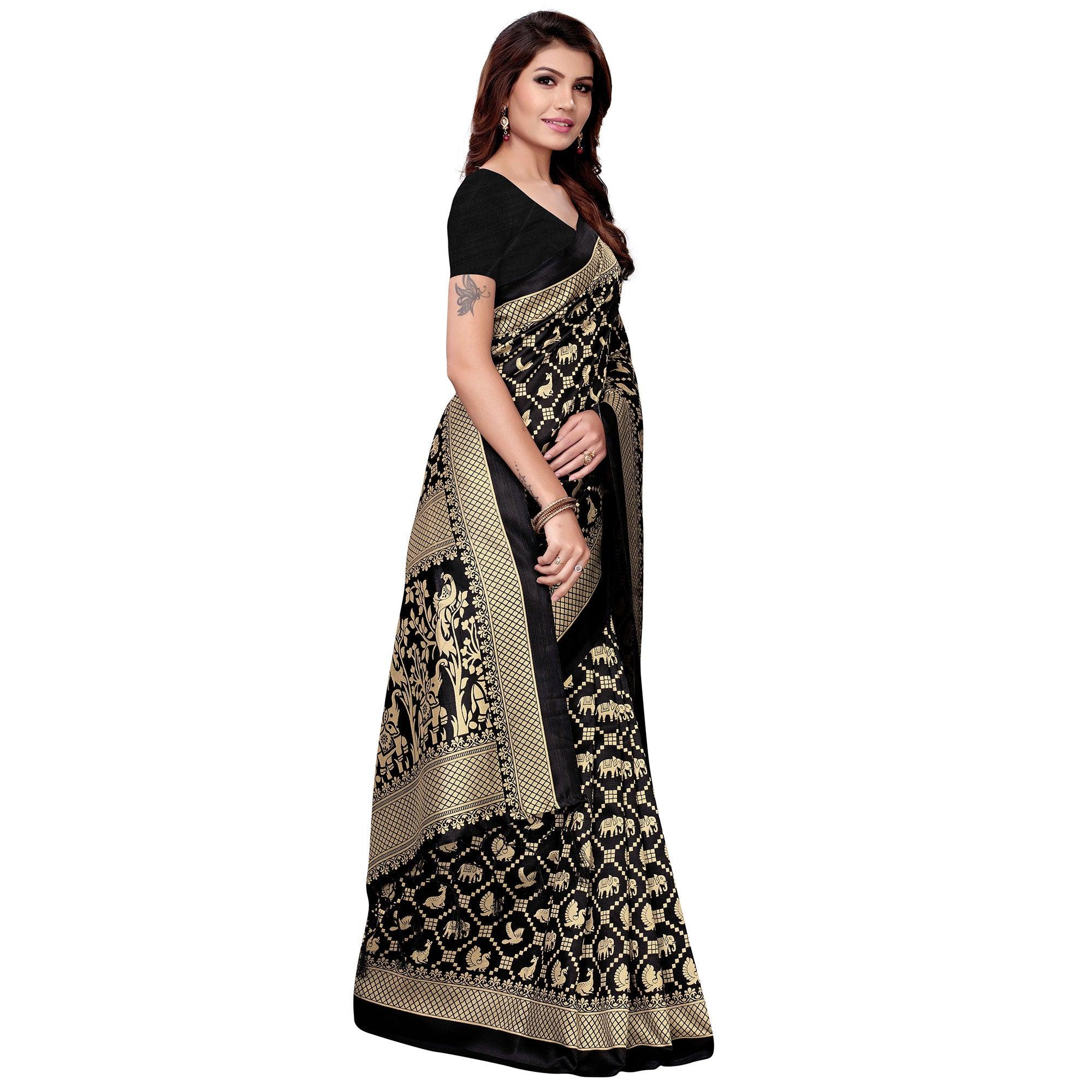 Imposing Black Colored Festive Wear Art Silk Saree - Peachmode