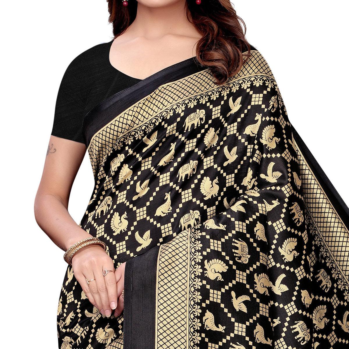 Imposing Black Colored Festive Wear Art Silk Saree - Peachmode