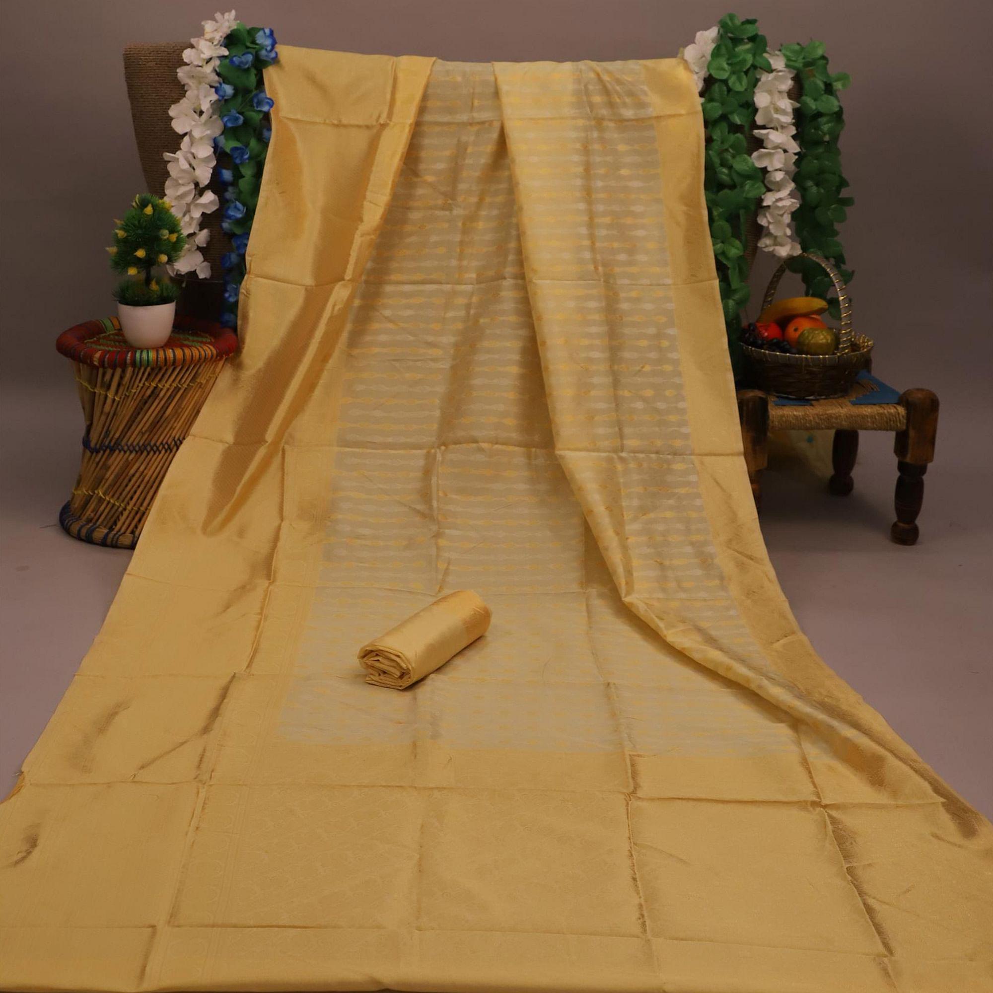 Imposing Cream Colored Festive Wear Woven Soft Silk Saree - Peachmode
