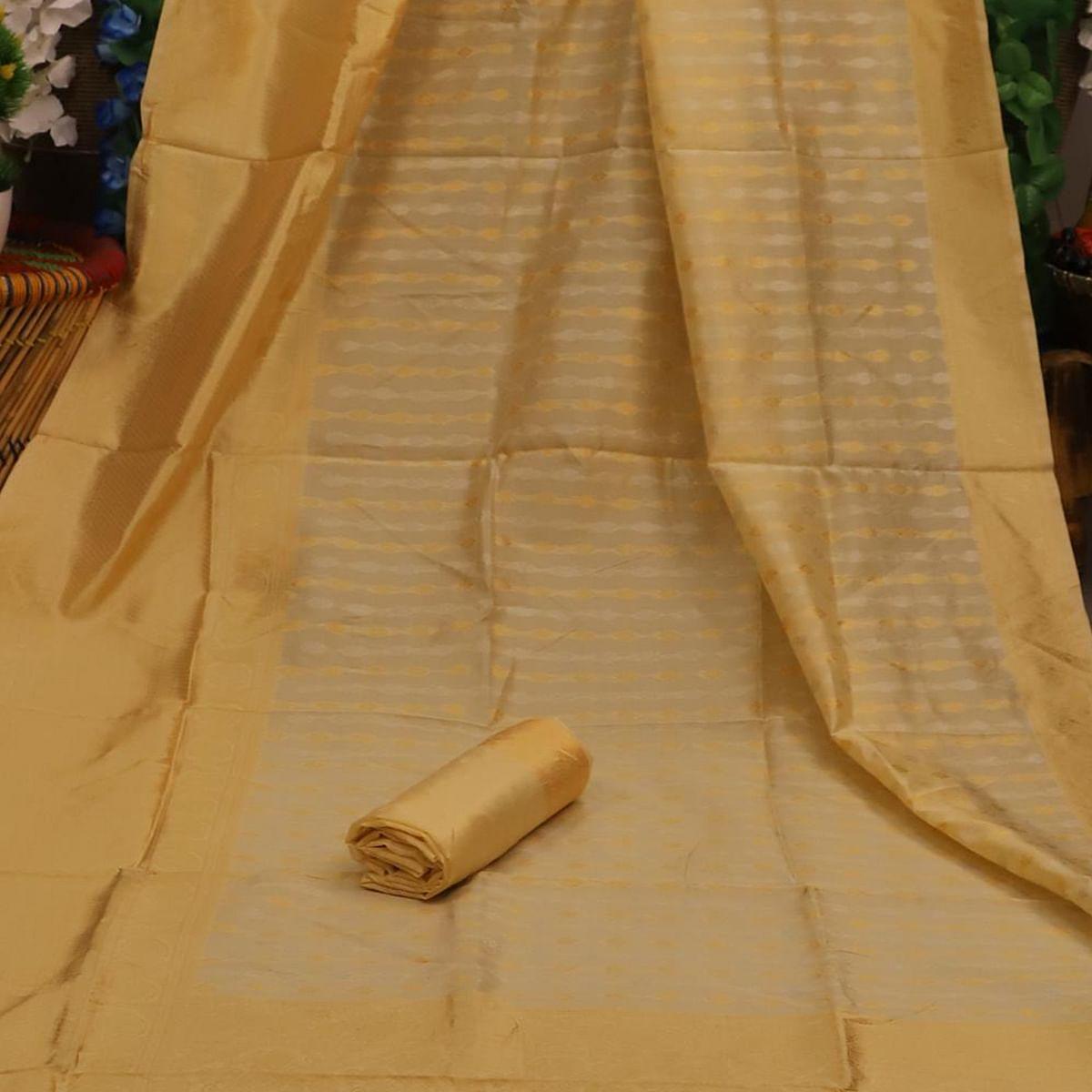 Imposing Cream Colored Festive Wear Woven Soft Silk Saree - Peachmode