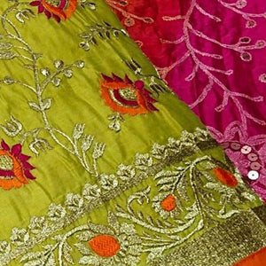 Imposing Green Colored Festive Wear Embroidered Chanderi Dress Material - Peachmode