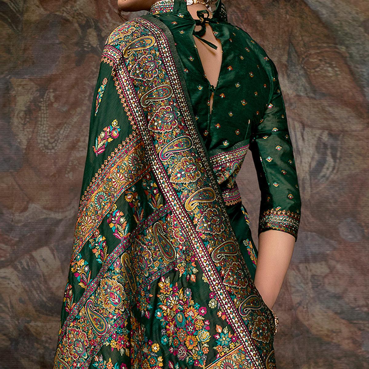 Imposing Green Colored Festive Wear Woven Banarasi Silk Saree - Peachmode