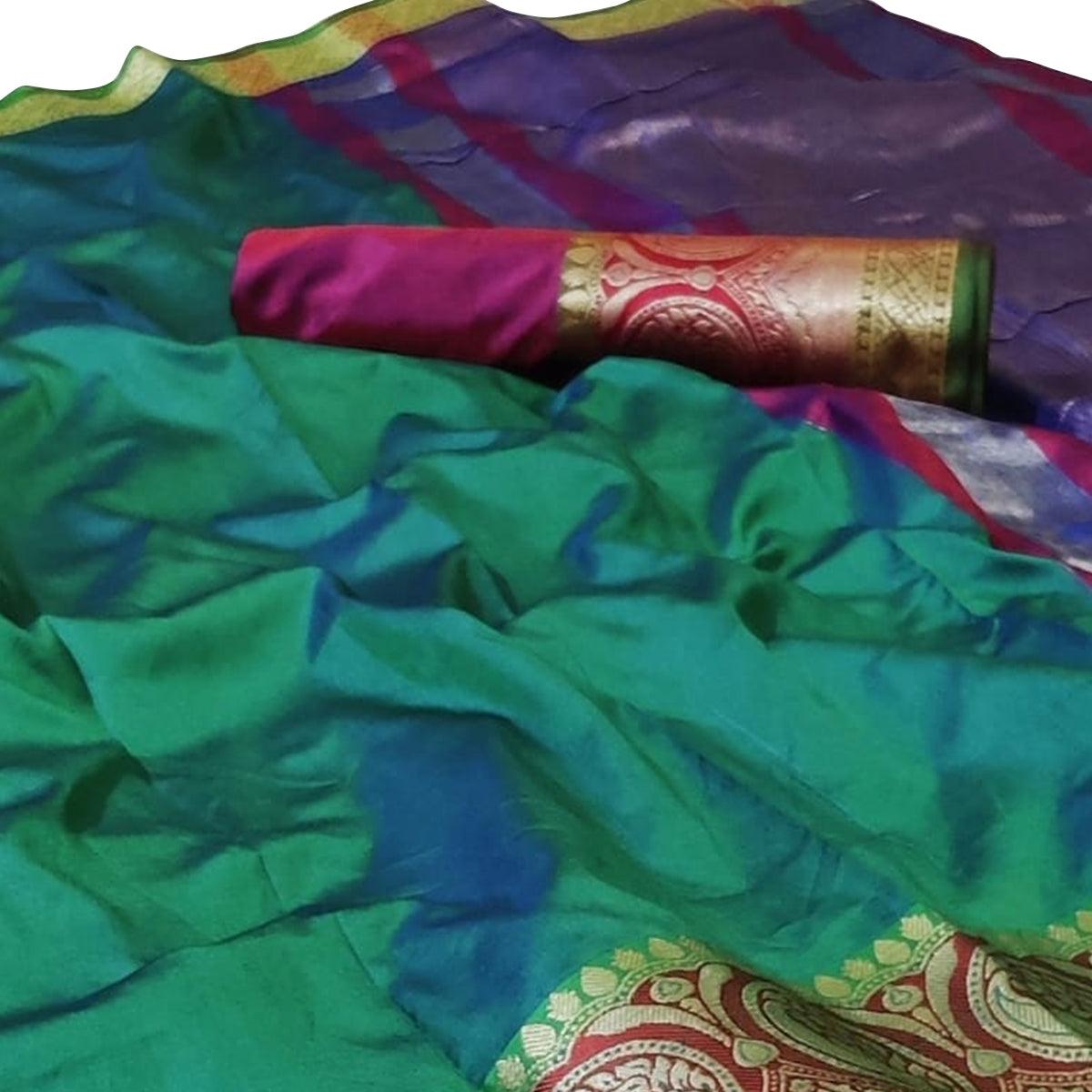 Imposing Green Colored Festive Wear Woven Silk Saree - Peachmode