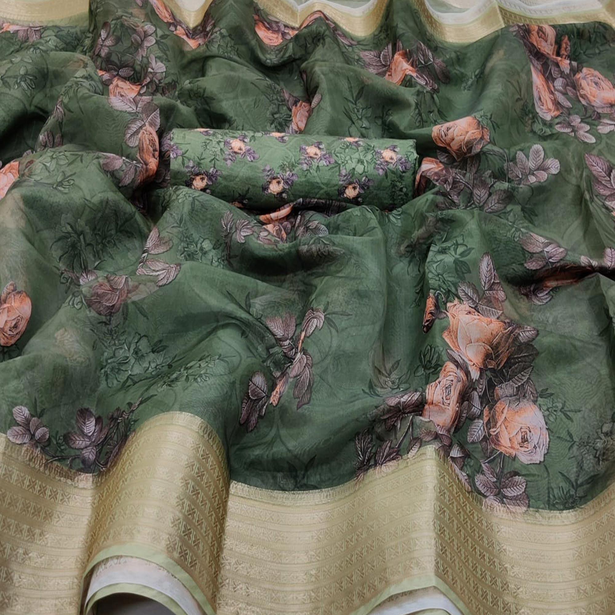 Imposing Green Colored Partywear Digital Printed Georgette Saree - Peachmode