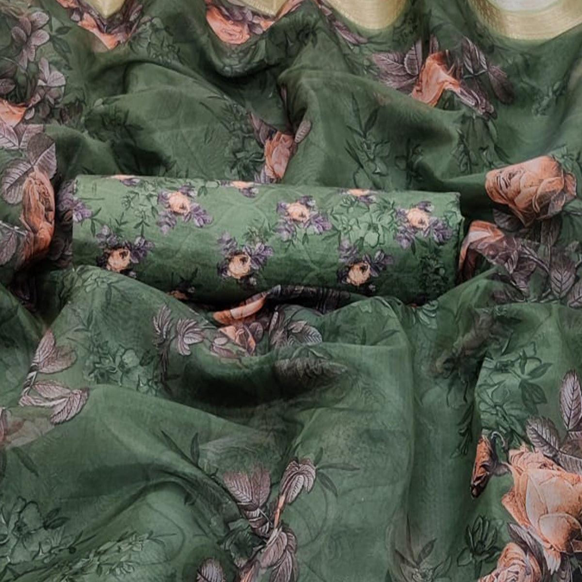 Imposing Green Colored Partywear Digital Printed Georgette Saree - Peachmode