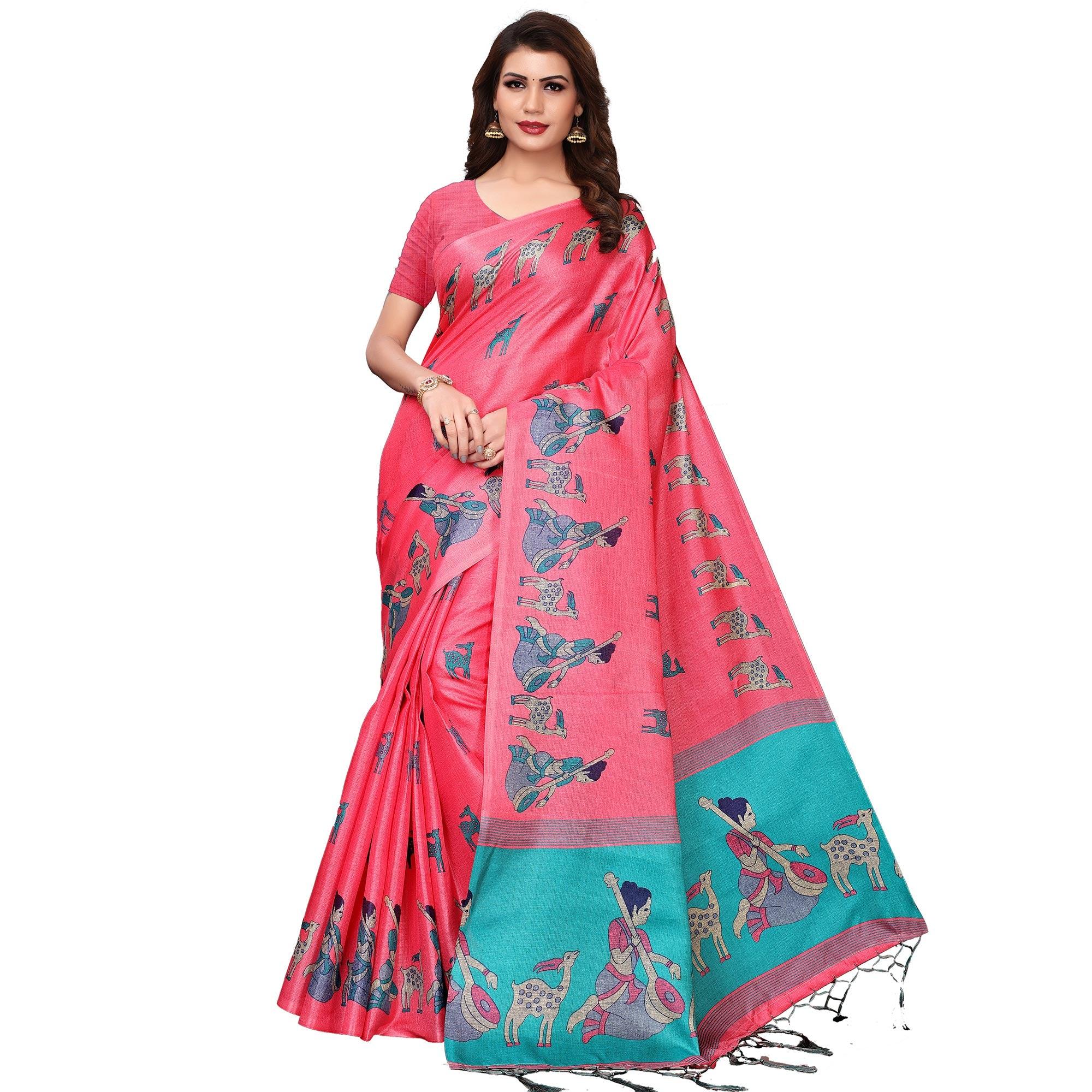 Imposing Light Pink Colored Festive Wear Printed Art Silk Saree - Peachmode