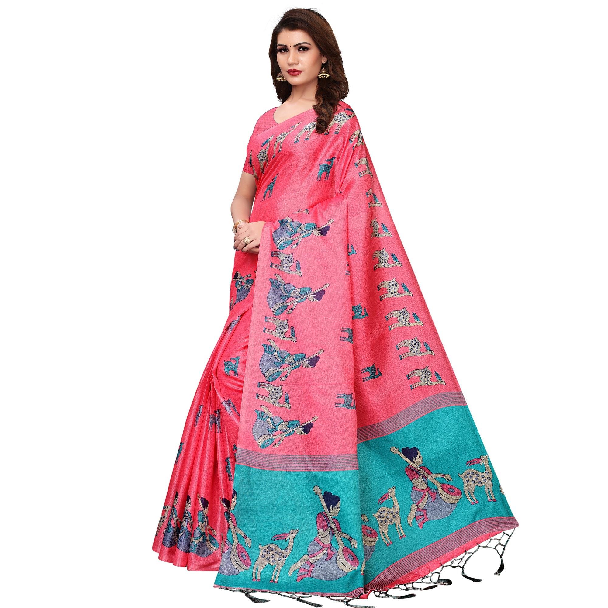 Imposing Light Pink Colored Festive Wear Printed Art Silk Saree - Peachmode